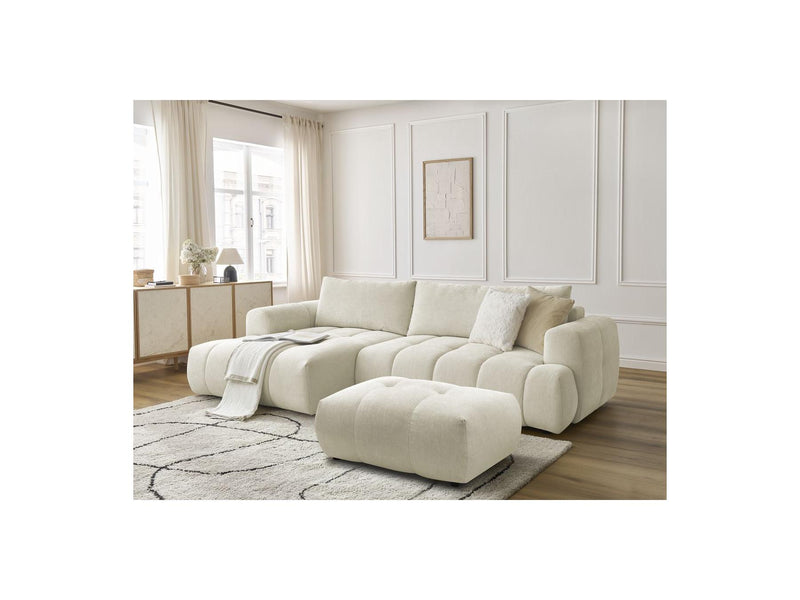 Canapé D'Angle Convertible - Fuji - Tissu Lisse Avec Pouf - Angle Gauche