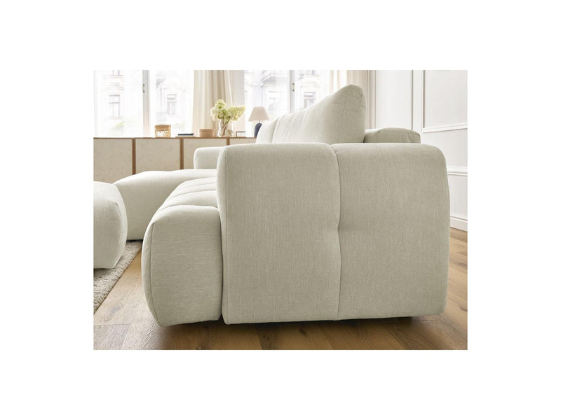 Canapé D'Angle Convertible - Fuji - Tissu Lisse Avec Pouf - Angle Gauche