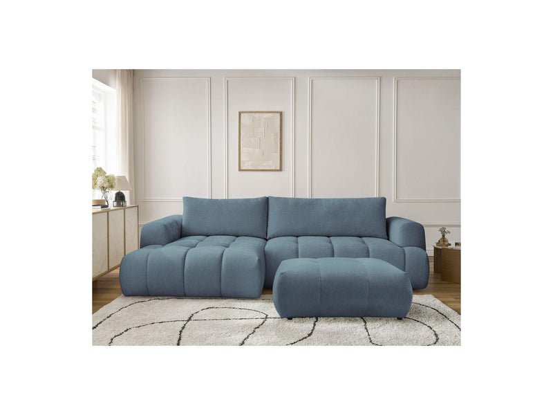 Canapé D'Angle Convertible - Fuji - Tissu Lisse Avec Pouf - Angle Gauche