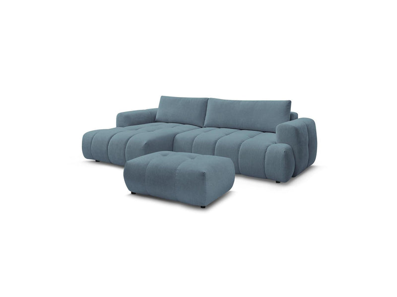 Canapé D'Angle Convertible - Fuji - Tissu Lisse Avec Pouf - Angle Gauche