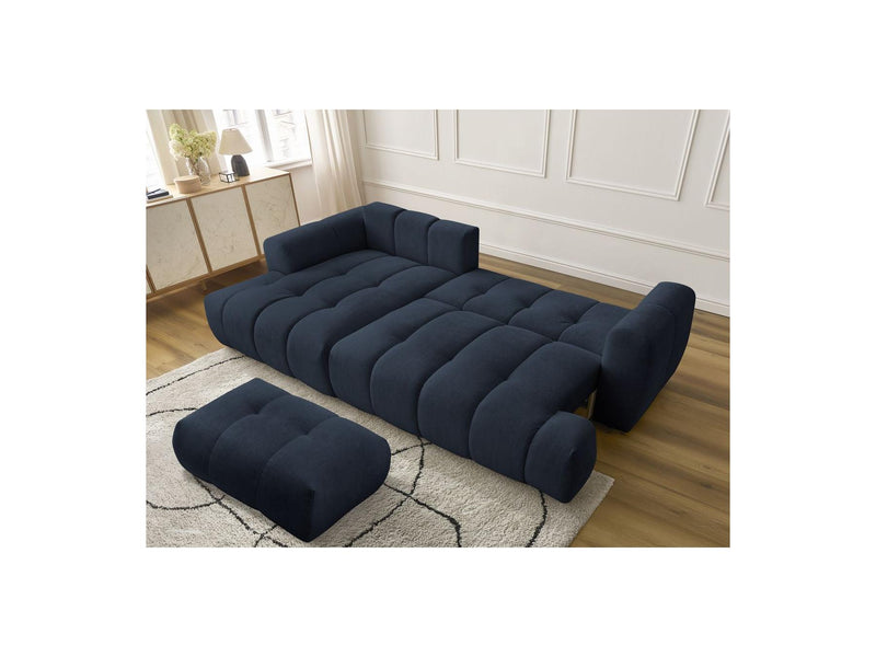 Canapé D'Angle Convertible - Fuji - Tissu Lisse Avec Pouf - Angle Gauche