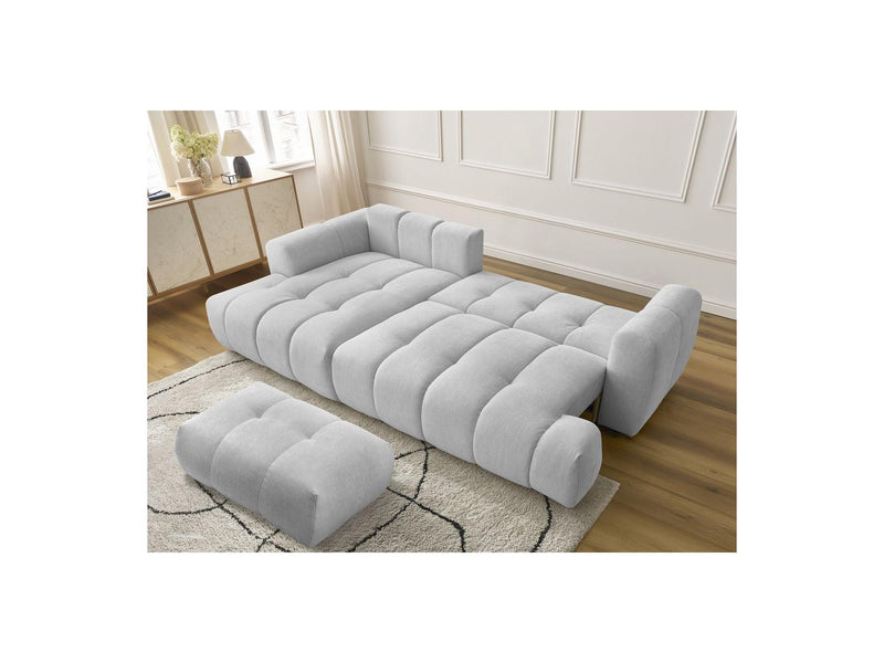 Canapé D'Angle Convertible - Fuji - Tissu Lisse Avec Pouf - Angle Gauche