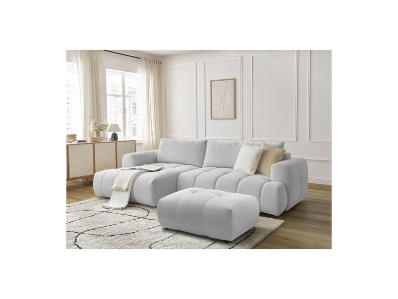 Canapé D'Angle Convertible - Fuji - Tissu Lisse Avec Pouf - Angle Gauche