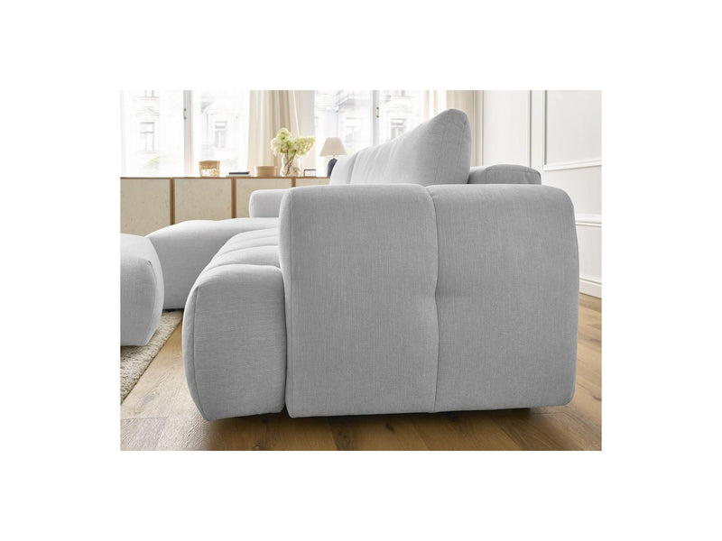 Canapé D'Angle Convertible - Fuji - Tissu Lisse Avec Pouf - Angle Gauche