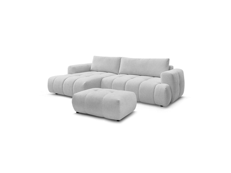 Canapé D'Angle Convertible - Fuji - Tissu Lisse Avec Pouf - Angle Gauche