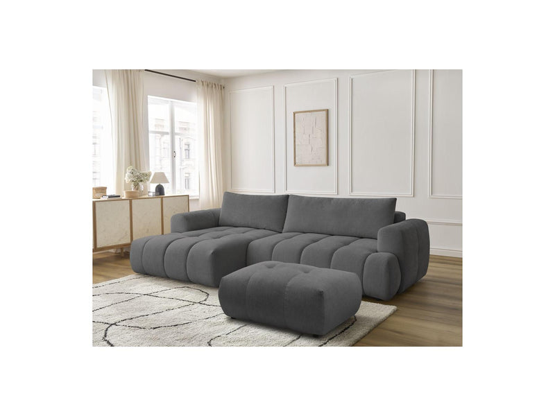 Canapé D'Angle Convertible - Fuji - Tissu Lisse Avec Pouf - Angle Gauche