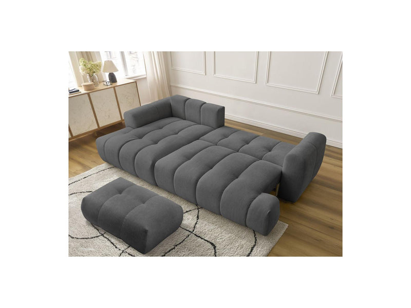 Canapé D'Angle Convertible - Fuji - Tissu Lisse Avec Pouf - Angle Gauche