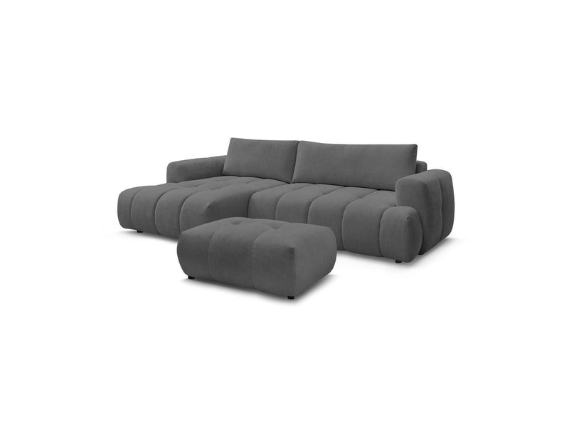 Canapé D'Angle Convertible - Fuji - Tissu Lisse Avec Pouf - Angle Gauche