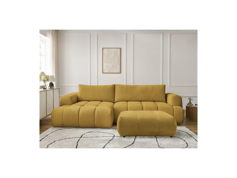 Canapé D'Angle Convertible - Fuji - Tissu Lisse Avec Pouf - Angle Gauche