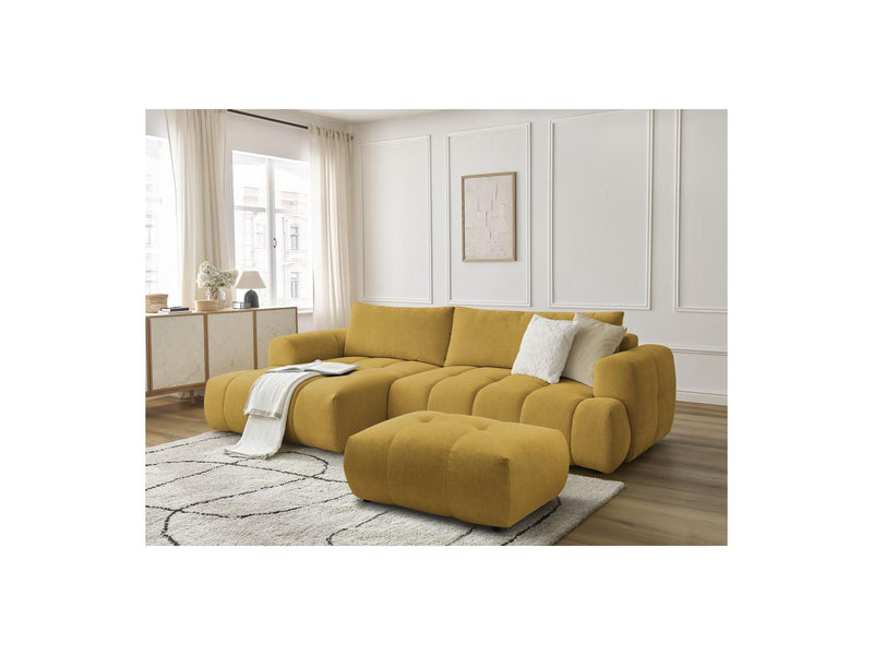 Canapé D'Angle Convertible - Fuji - Tissu Lisse Avec Pouf - Angle Gauche