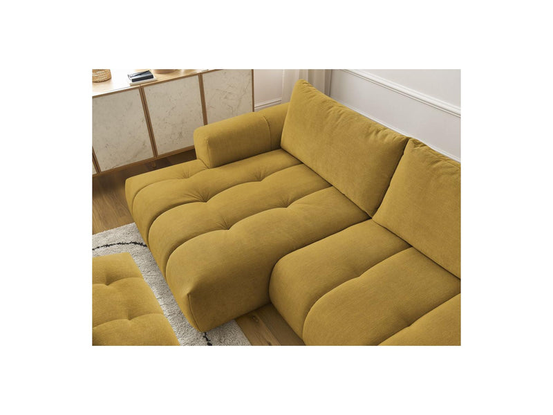 Canapé D'Angle Convertible - Fuji - Tissu Lisse Avec Pouf - Angle Gauche