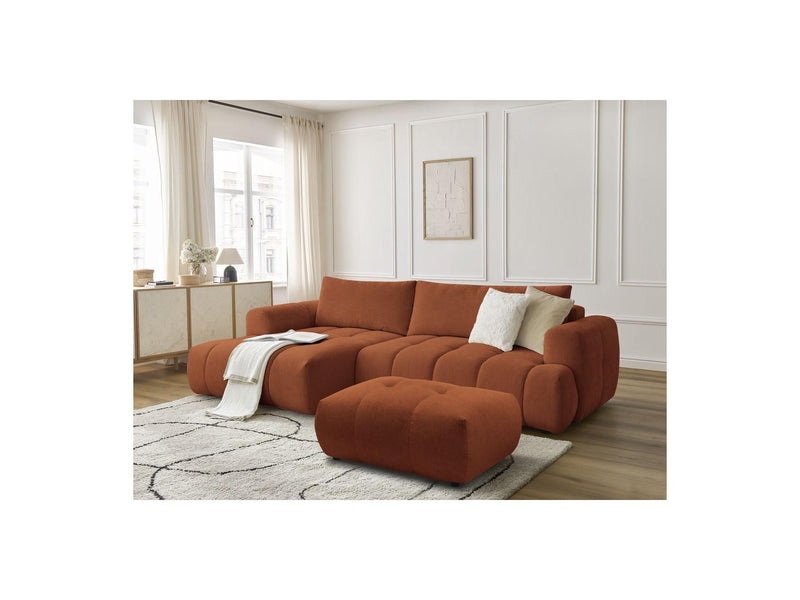 Canapé D'Angle Convertible - Fuji - Tissu Lisse Avec Pouf - Angle Gauche