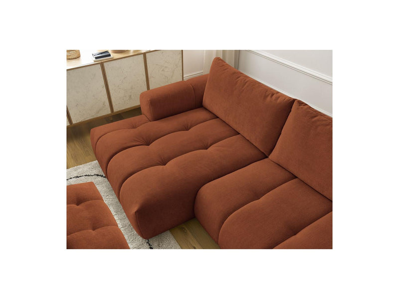 Canapé D'Angle Convertible - Fuji - Tissu Lisse Avec Pouf - Angle Gauche