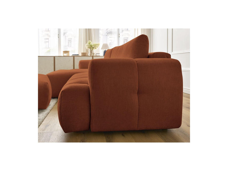 Canapé D'Angle Convertible - Fuji - Tissu Lisse Avec Pouf - Angle Gauche