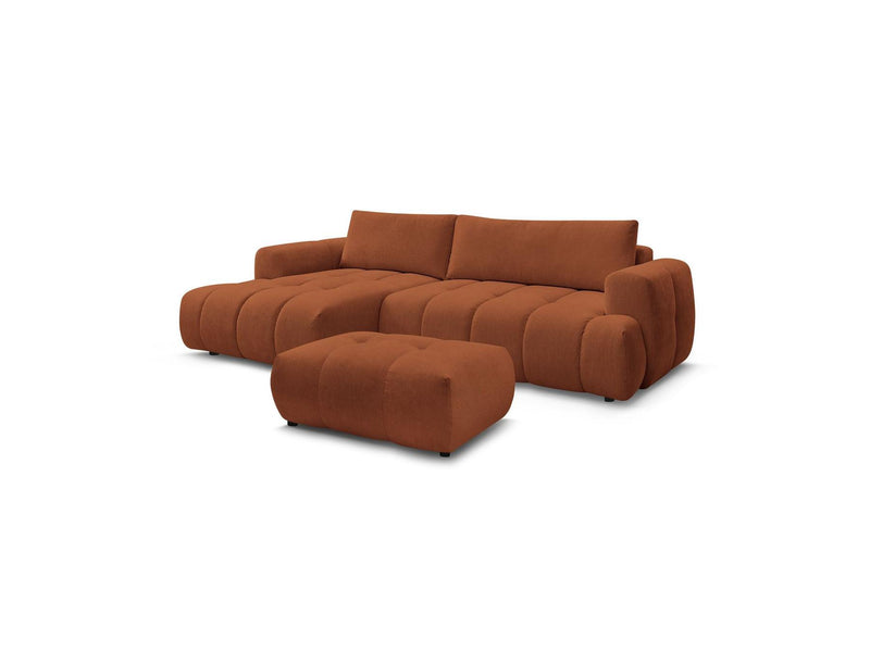 Canapé D'Angle Convertible - Fuji - Tissu Lisse Avec Pouf - Angle Gauche