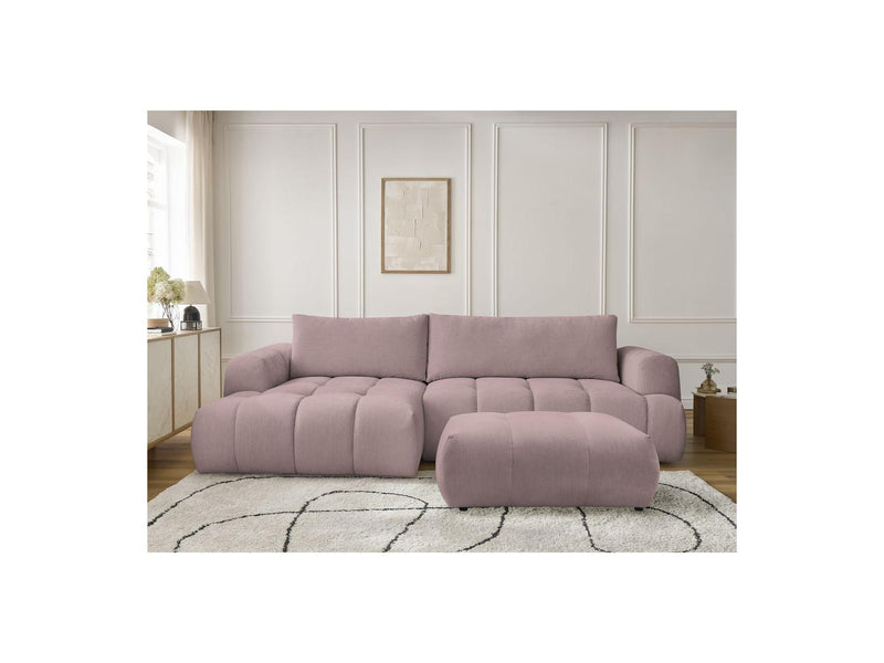 Canapé D'Angle Convertible - Fuji - Tissu Lisse Avec Pouf - Angle Gauche