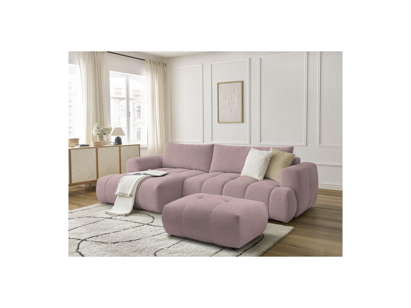 Canapé D'Angle Convertible - Fuji - Tissu Lisse Avec Pouf - Angle Gauche