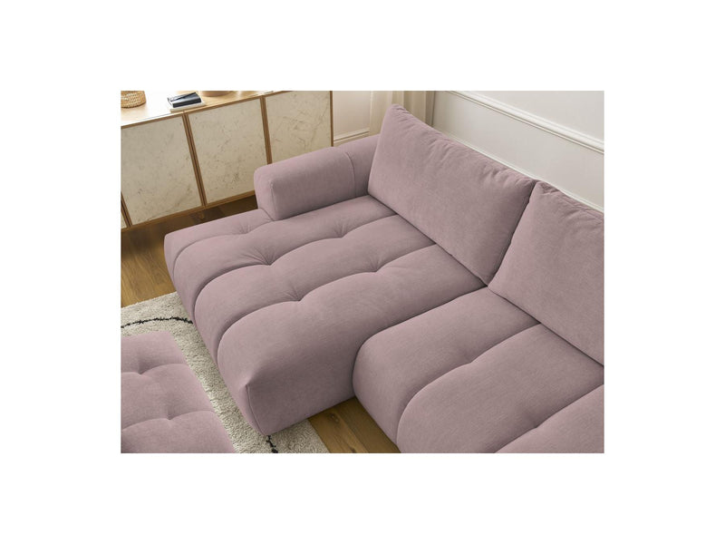 Canapé D'Angle Convertible - Fuji - Tissu Lisse Avec Pouf - Angle Gauche
