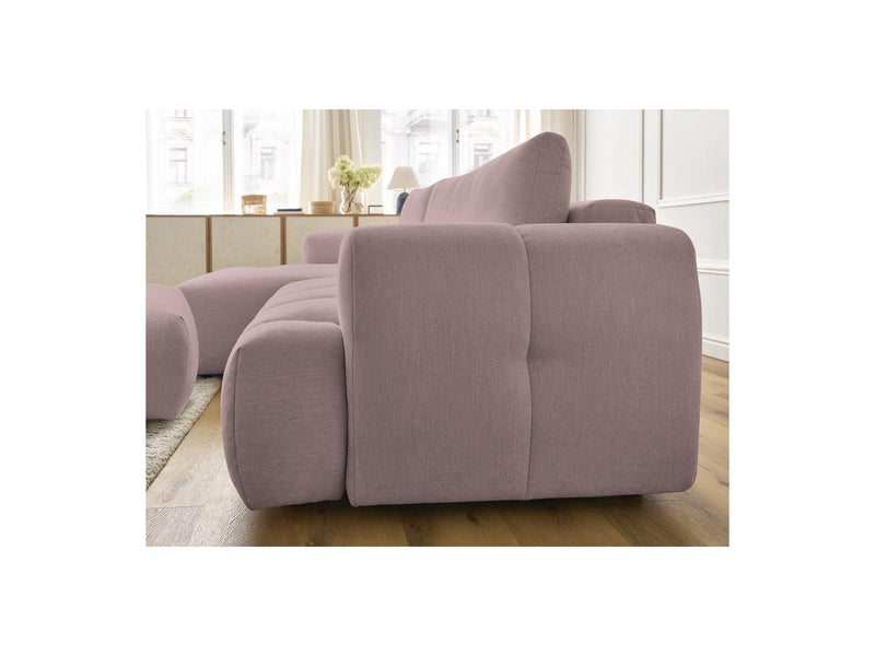 Canapé D'Angle Convertible - Fuji - Tissu Lisse Avec Pouf - Angle Gauche
