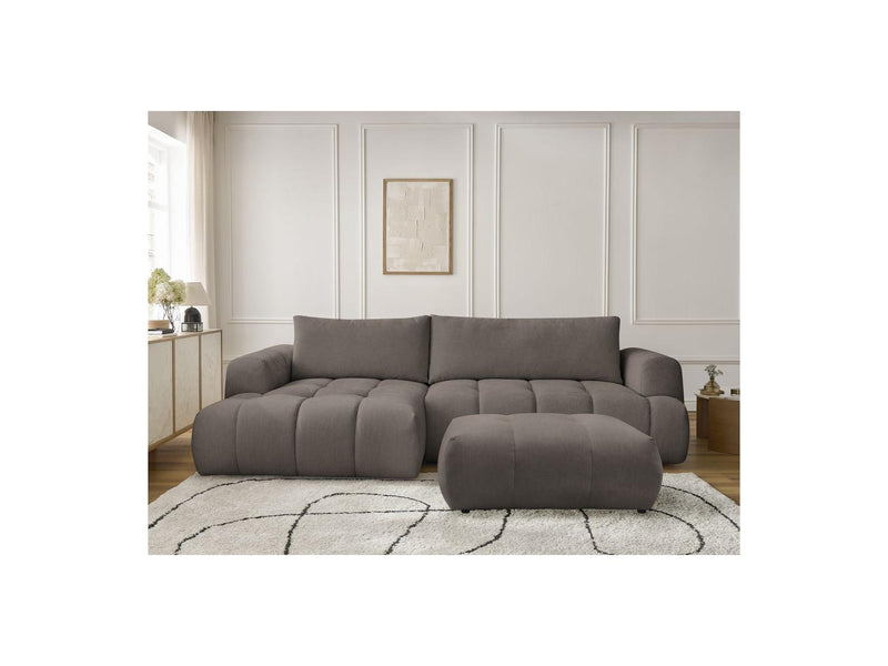 Canapé D'Angle Convertible - Fuji - Tissu Lisse Avec Pouf - Angle Gauche