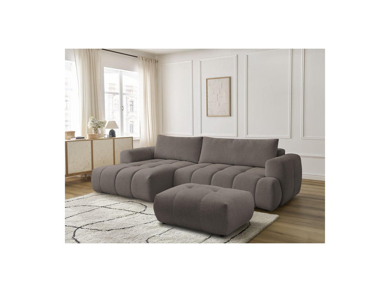 Canapé D'Angle Convertible - Fuji - Tissu Lisse Avec Pouf - Angle Gauche