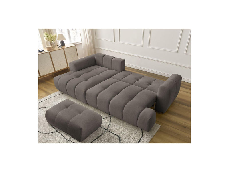 Canapé D'Angle Convertible - Fuji - Tissu Lisse Avec Pouf - Angle Gauche