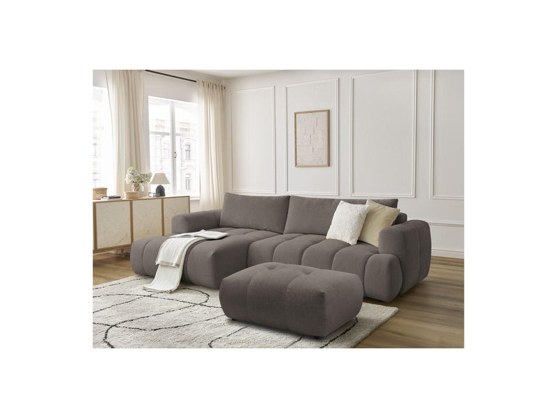 Canapé D'Angle Convertible - Fuji - Tissu Lisse Avec Pouf - Angle Gauche