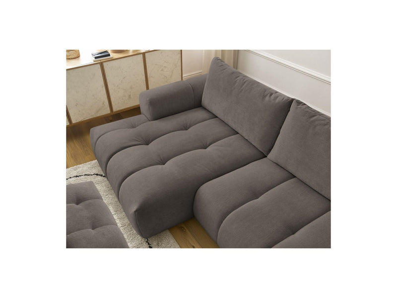 Canapé D'Angle Convertible - Fuji - Tissu Lisse Avec Pouf - Angle Gauche