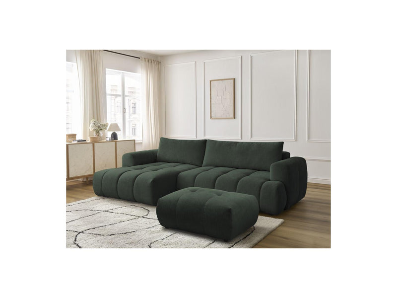 Canapé D'Angle Convertible - Fuji - Tissu Lisse Avec Pouf - Angle Gauche