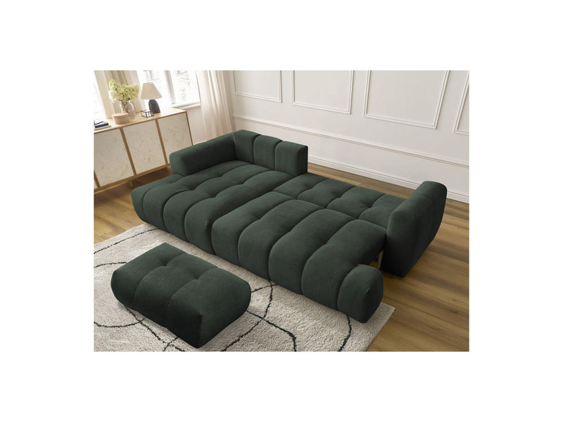 Canapé D'Angle Convertible - Fuji - Tissu Lisse Avec Pouf - Angle Gauche