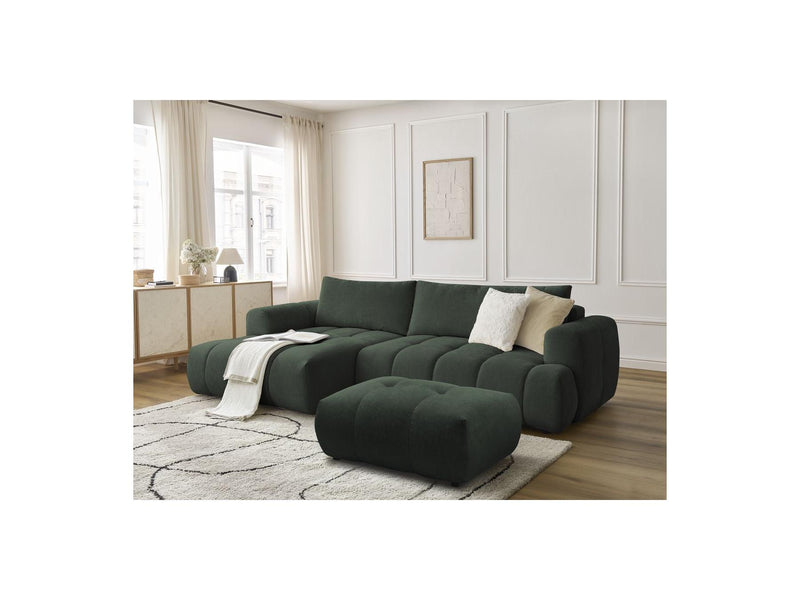 Canapé D'Angle Convertible - Fuji - Tissu Lisse Avec Pouf - Angle Gauche