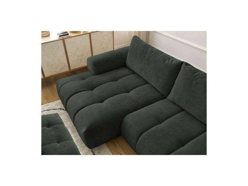 Canapé D'Angle Convertible - Fuji - Tissu Lisse Avec Pouf - Angle Gauche