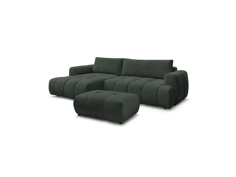 Canapé D'Angle Convertible - Fuji - Tissu Lisse Avec Pouf - Angle Gauche