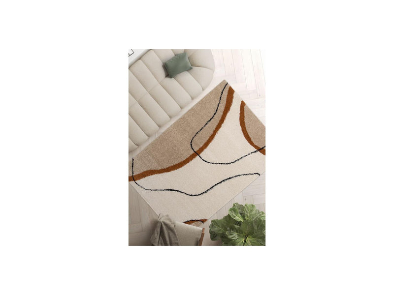 Alfombra Shaggy - Lalou - Estampado abstracto - Beige