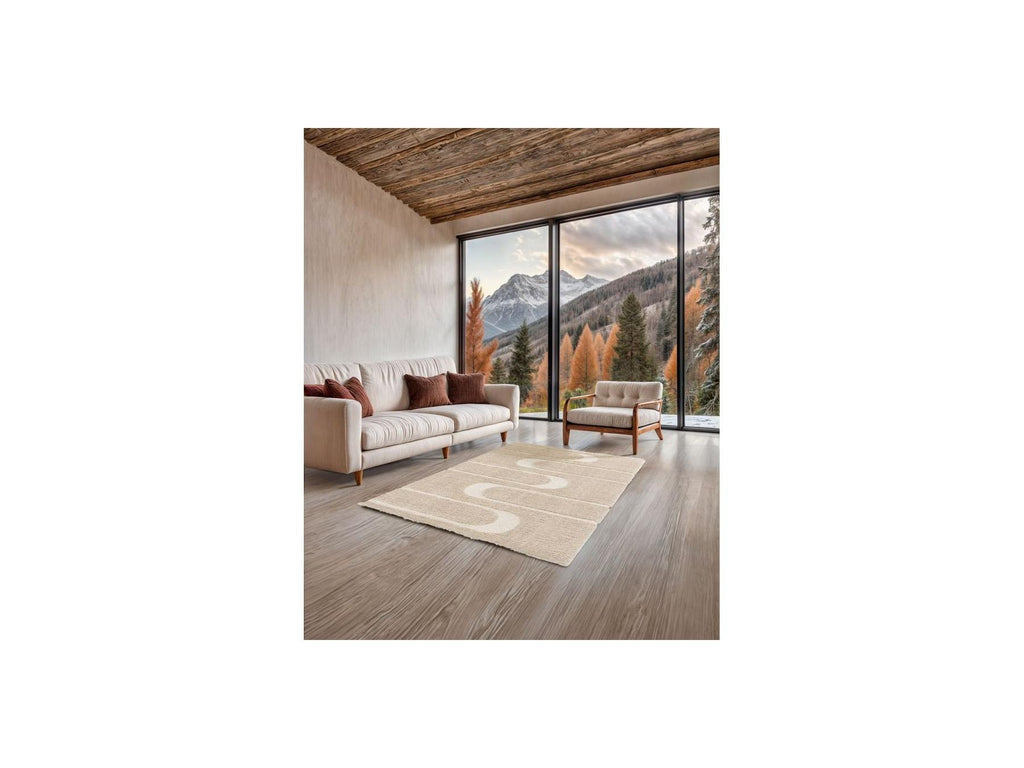 Long Pile Rug - Caleb - Graphic Pattern - Beige