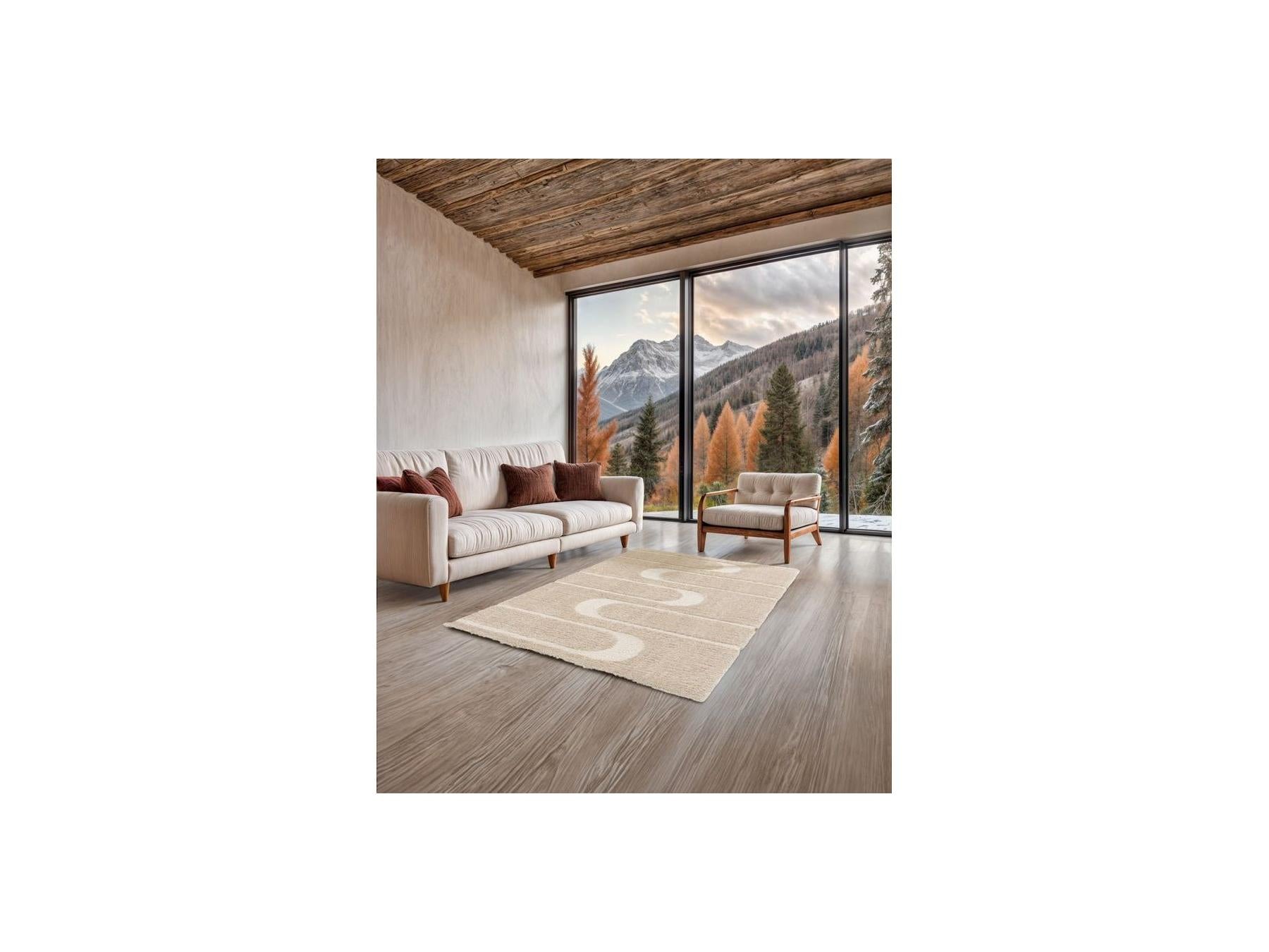 Long Pile Rug - Caleb - Graphic Pattern - Beige