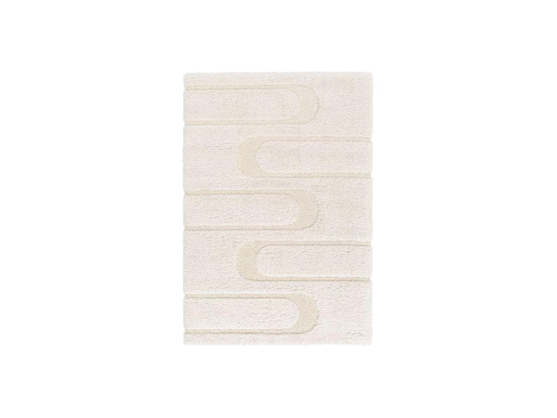 Tapis Poils Longs - Caleb - Motif Graphique - Ecru