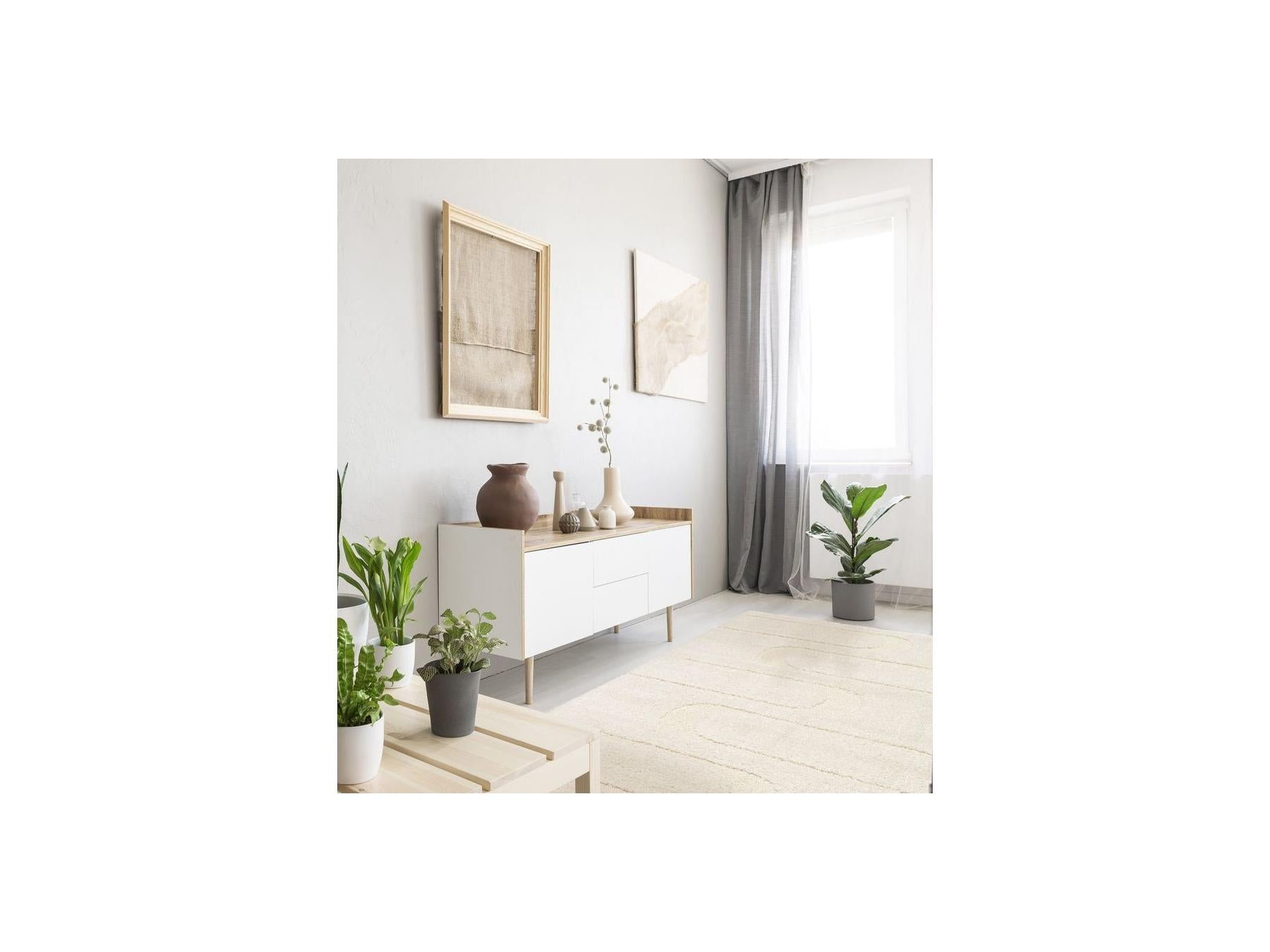 Caleb - Long Pile Rug - Graphic Pattern - Ecru