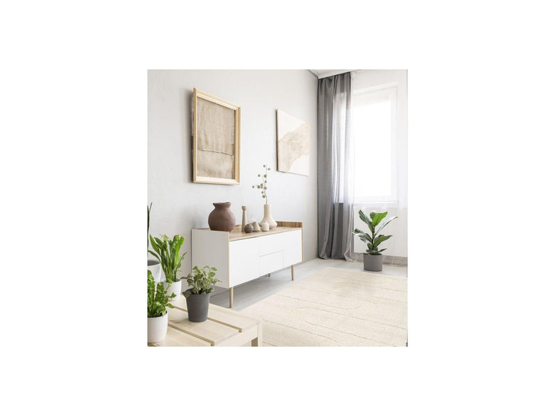 Tapis Poils Longs - Caleb - Motif Graphique - Ecru