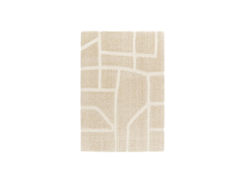 Alfombra Pelo Largo - Marina - Estampado Gráfico - Beige