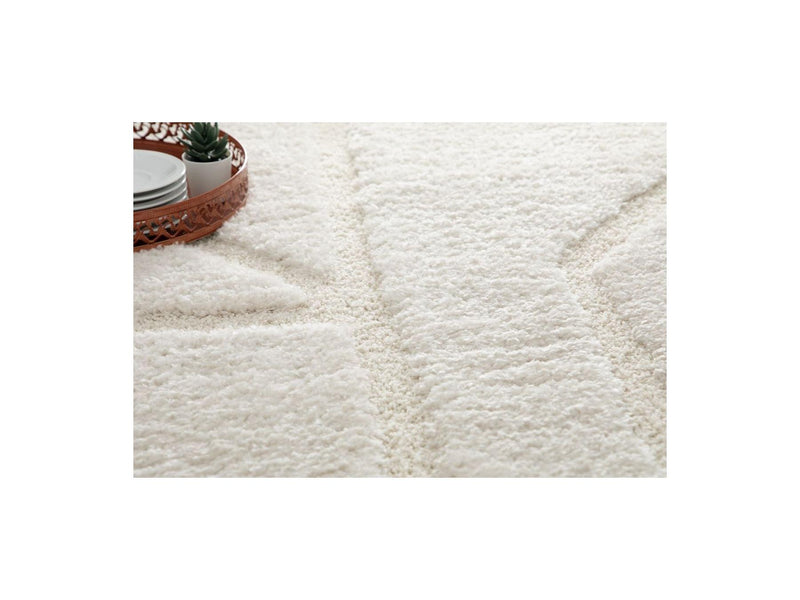 Tapis Poils Longs - Marina - Motif Graphique - Ecru