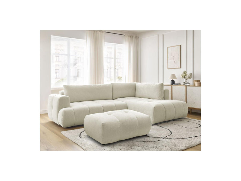 Canapé D'Angle L Convertible - Fuji - Tissu Lisse Avec Pouf - Angle Droit
