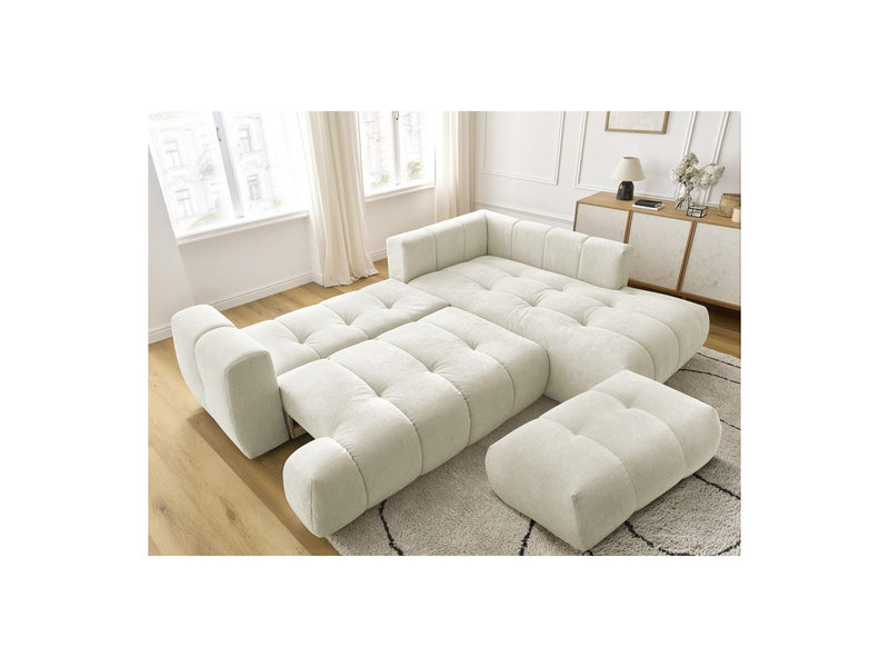 Canapé D'Angle L Convertible - Fuji - Tissu Lisse Avec Pouf - Angle Droit