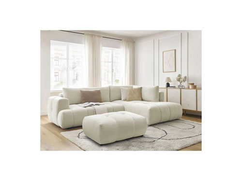 Canapé D'Angle L Convertible - Fuji - Tissu Lisse Avec Pouf - Angle Droit