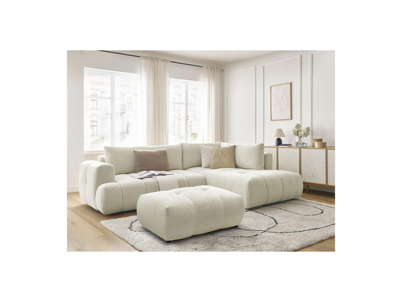 Canapé D'Angle L Convertible - Fuji - Tissu Lisse Avec Pouf - Angle Droit