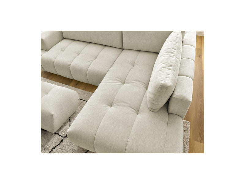 Canapé D'Angle L Convertible - Fuji - Tissu Lisse Avec Pouf - Angle Droit