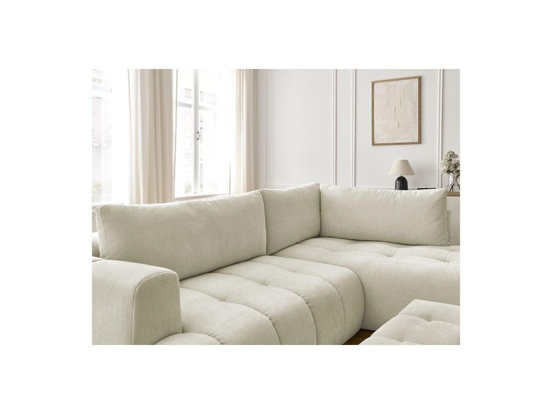 Canapé D'Angle L Convertible - Fuji - Tissu Lisse Avec Pouf - Angle Droit