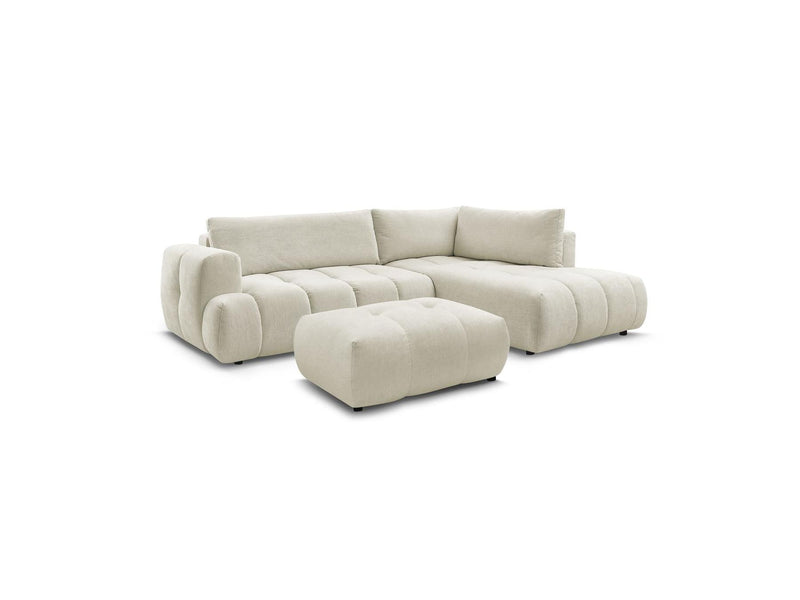Canapé D'Angle L Convertible - Fuji - Tissu Lisse Avec Pouf - Angle Droit
