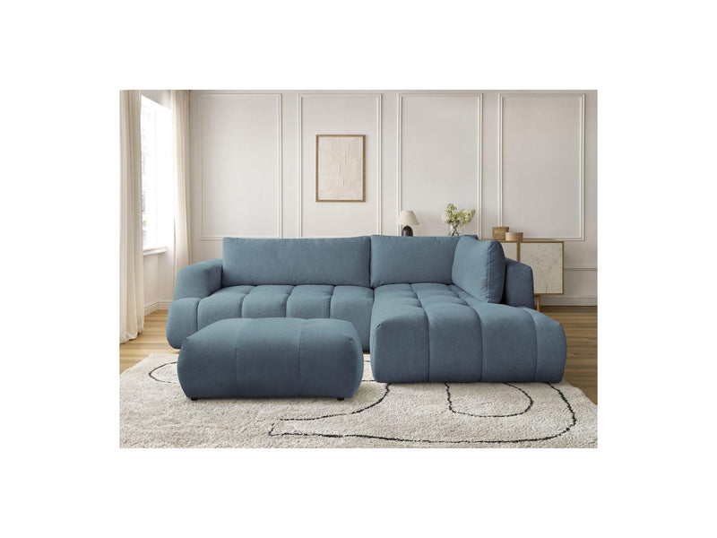 Canapé D'Angle L Convertible - Fuji - Tissu Lisse Avec Pouf - Angle Droit