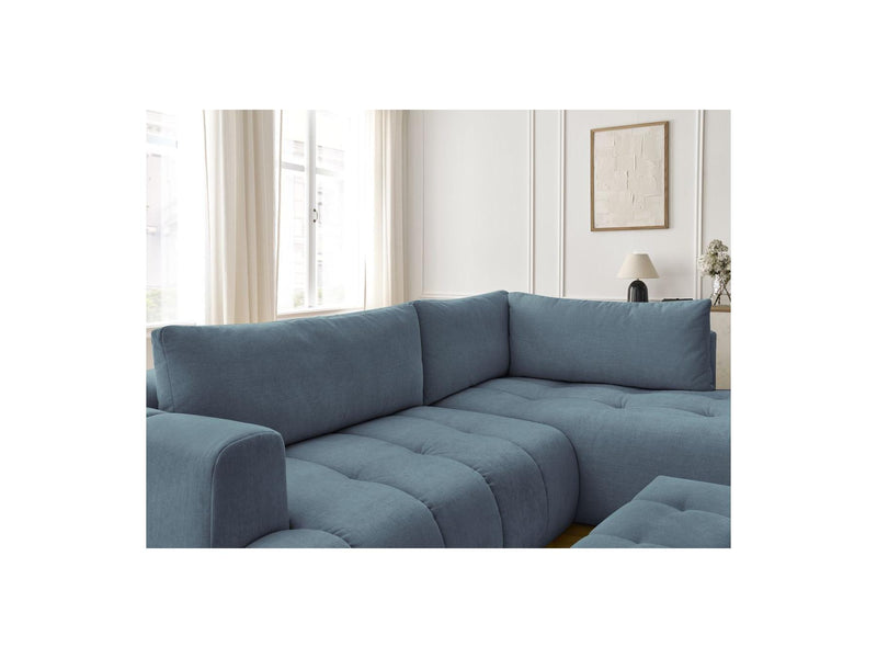 Canapé D'Angle L Convertible - Fuji - Tissu Lisse Avec Pouf - Angle Droit